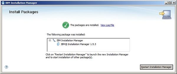 IBM Installation Manager - Mensaje al finalizar la instalación