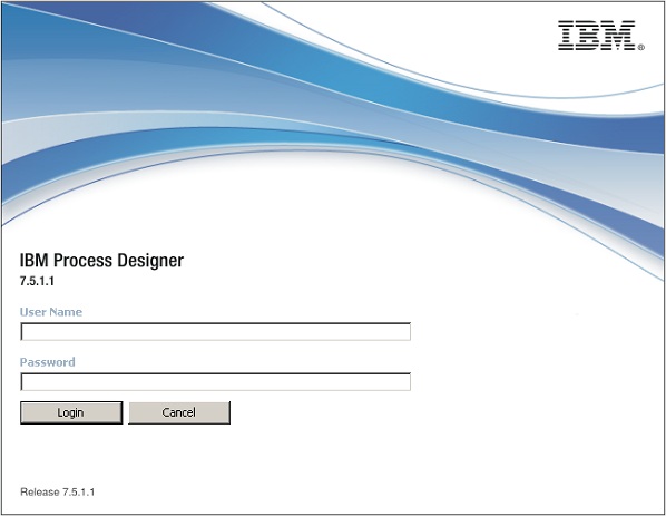 IBM Process Designer 7.5.1.1 - Diálogo de inicio de sesión